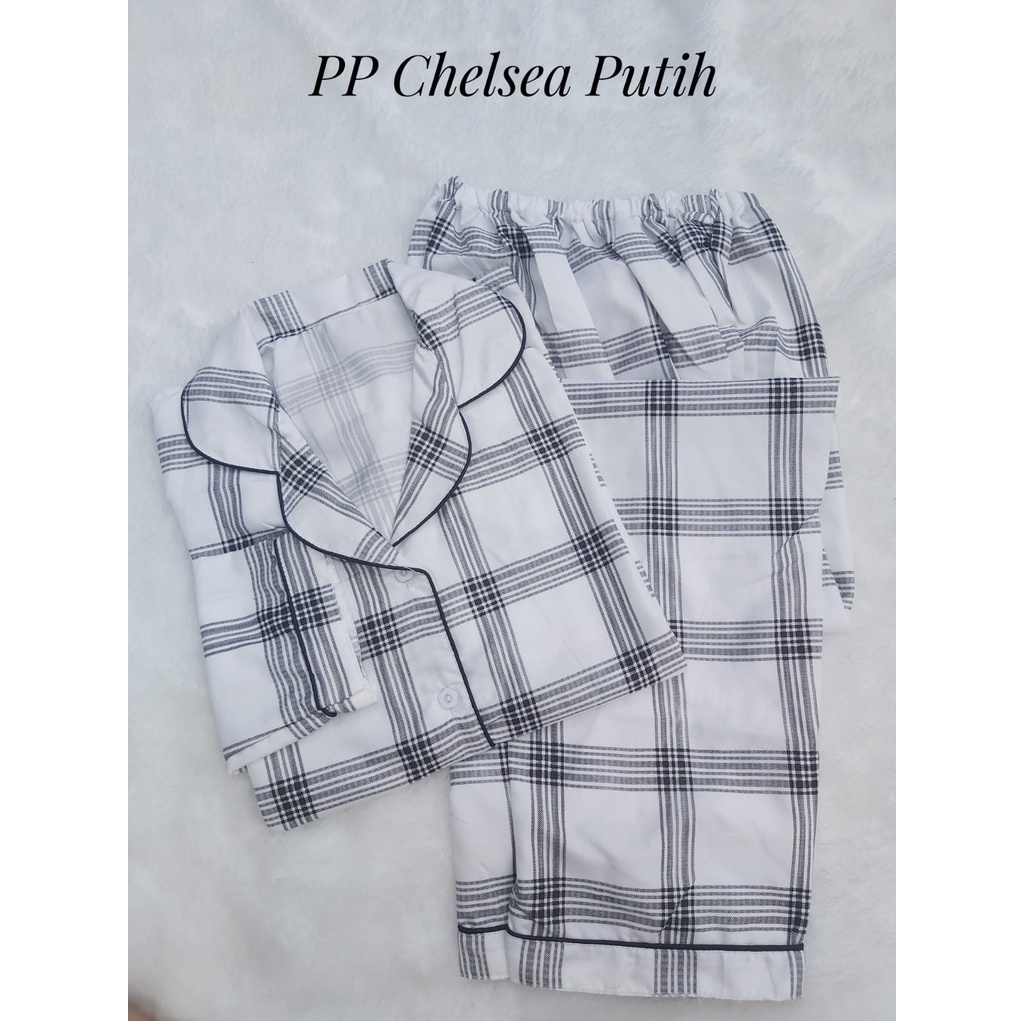 PIYAMA WANITA / BAJU TIDUR WANITA MOTIF LENGAN PANJANG MOTIF KOTAK PP-PP CHELSEA WHITE