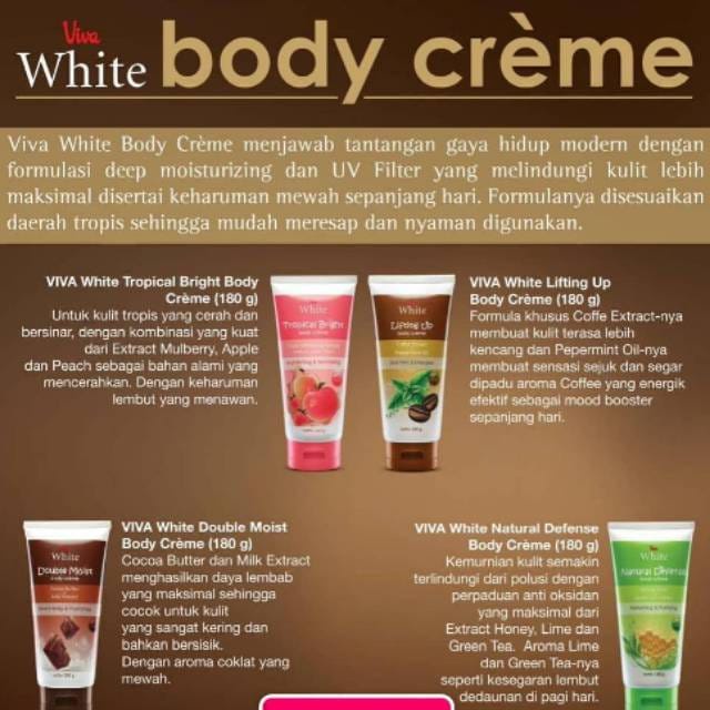 VIVA WHITE BODY CREME / CREAM / KRIM PELEMBAB TUBUH DOUBLE MOIST 180GR