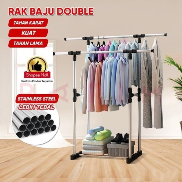 Barnik88 Stand Hanger Single Double Multifungsi Gantungan Baju  Stand hanger 4 Roda Serbaguna  - BARNIK88