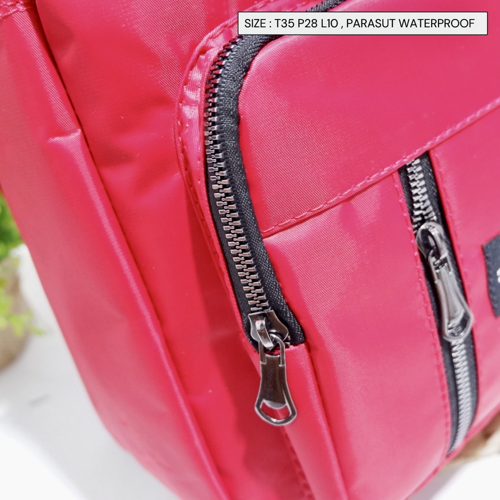 Tas Wanita Punggung Ransel mini polos bahan parasut waterproof anti air bisa selempang ransel dan tenteng 3 in 1