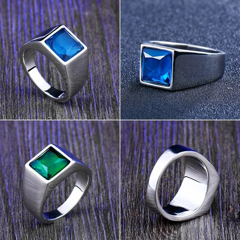 Cincin Batu Zamrud Safir Zircon Real Titanium 316L Stainless Steel Anti Luntur dan Tahan Karat Elegan Minimalis