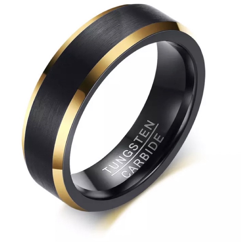 Cincin Tungsten Carbide Pertunangan Pernikahan Black IP Gold Plating Premium Original