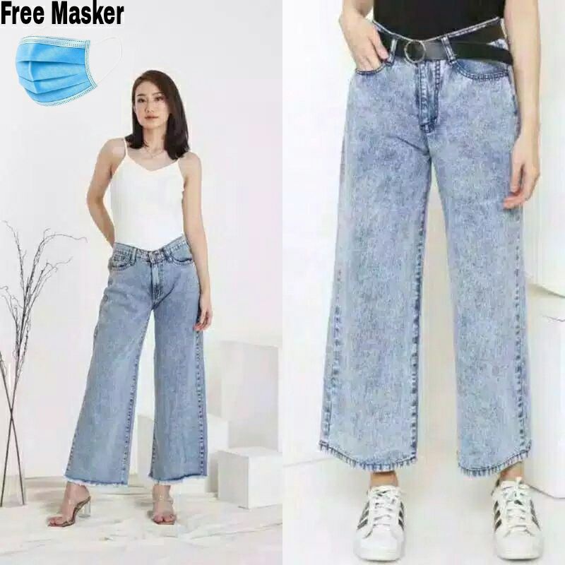 Highwaist Kulot Jeans Wanita Loose Celana Wanita