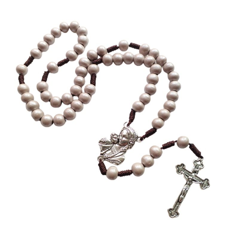 SIY Religion Christian Rosary Necklace Jesus for Cross Pendant Long Beads Cha