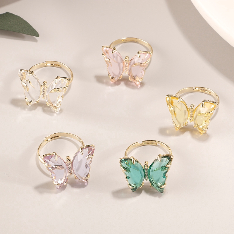 Cincin Model Kupu-Kupu Warna Pink Ungu Gaya Korea Untuk Wanita