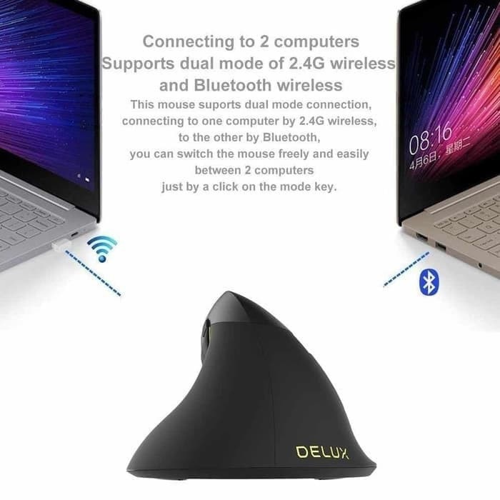 DELUX M618 Mini - Dual Mode Ergonomic Wireless Optical Vertical Mouse