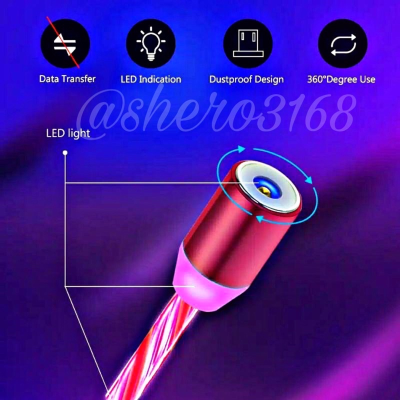 Kabel Data Magnet Led 3in1 / Charger Micro USB Type C lightning IOS/ANDROID Lampu Tipe C