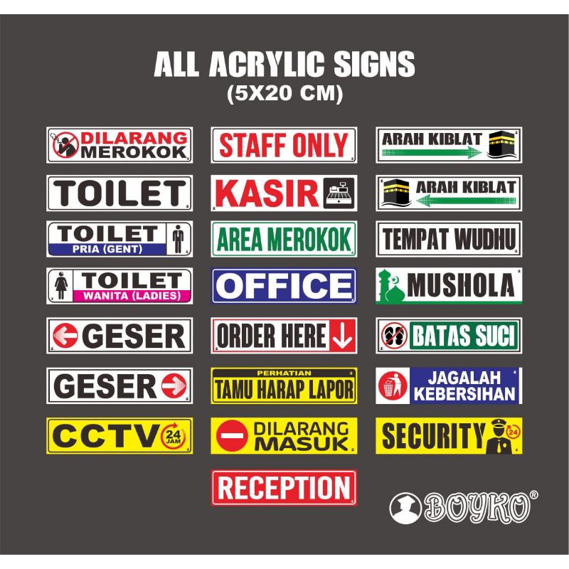 

Acrylic Sign/papan nama/label Acrylic Boyko 5x20 cm