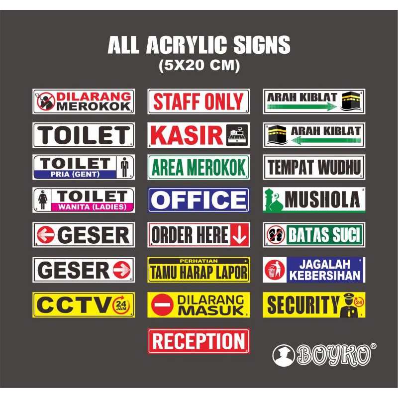 

Acrylic Sign/papan nama/label Acrylic Boyko 5x20 cm