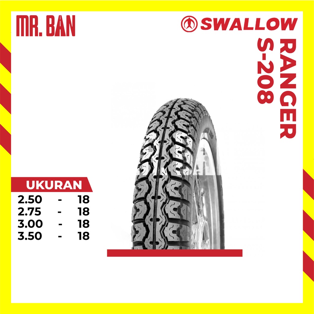 BAN LUAR MOTOR SWALLOW RANGER S-208 RING 18 TUBETYPE UKURAN 250 275 300 350 | MOTOR KLASIK |(BUKAN T