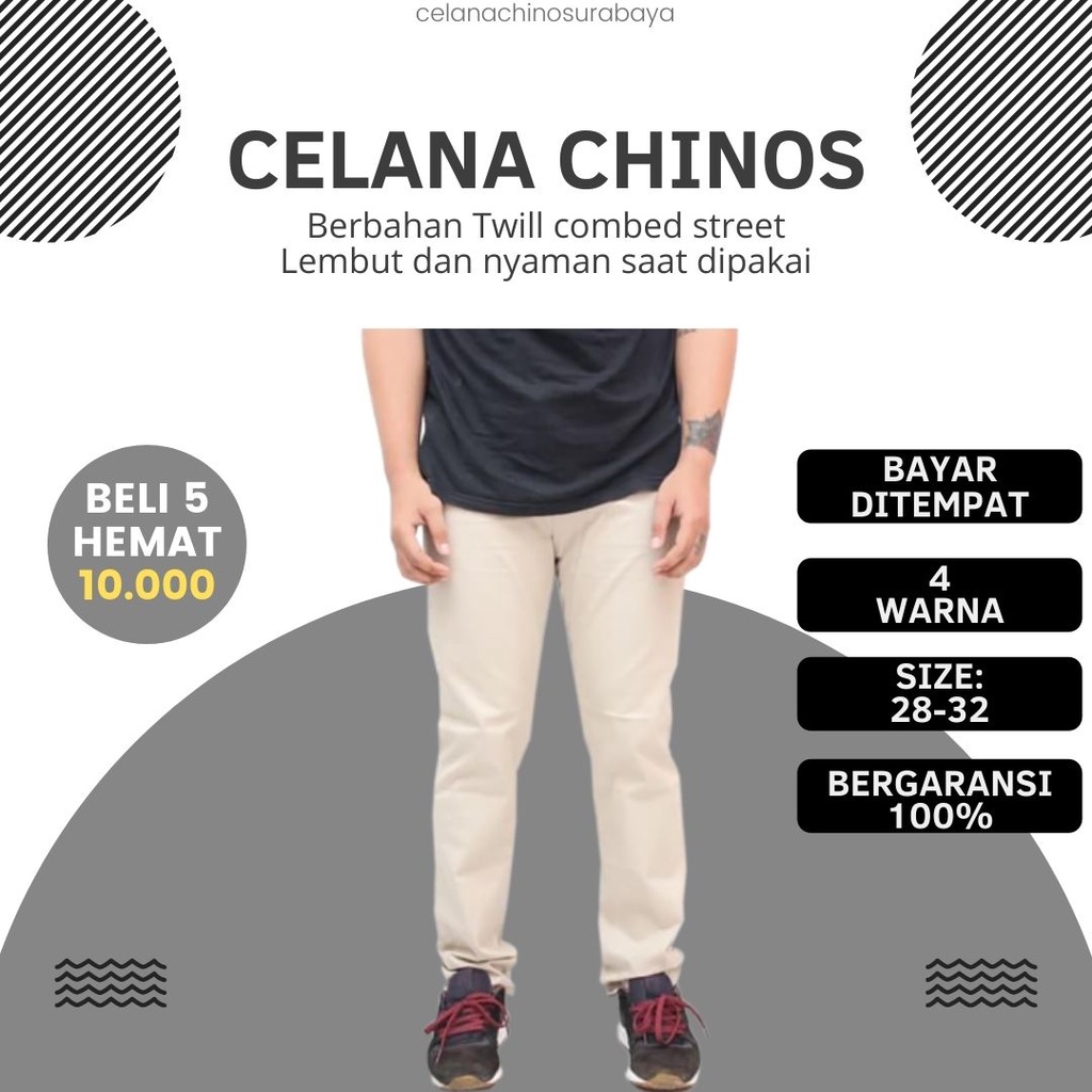 Celana Cinos Panjang Pria Reguler Fit Clana Chino Chinos Cino Standar Warna Hitam Cream Mocca Grey U