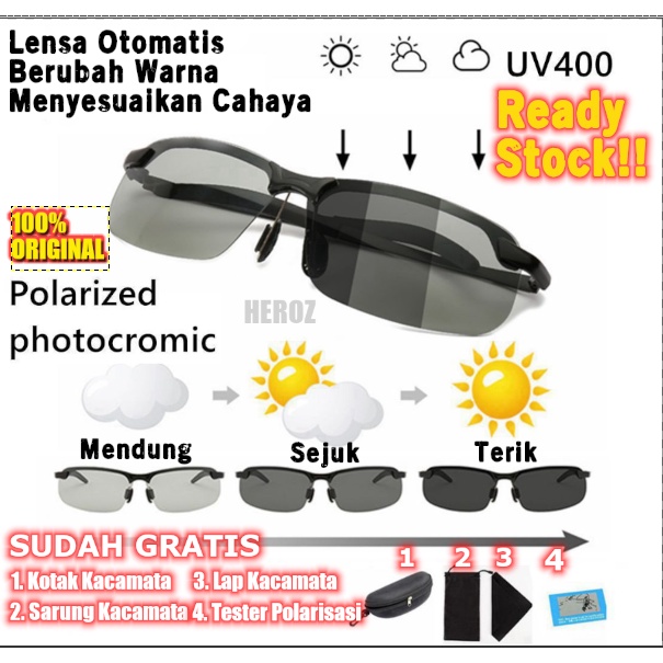 Kacamata Anti Silau Siang Malam Polarized Photocromic Pria &amp; Wanita Original berubah warna