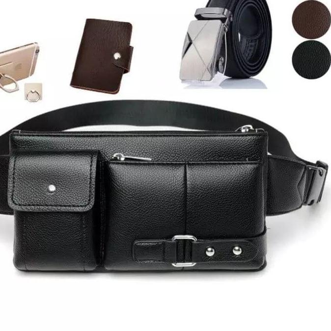 TerbaikSR-1286|Tas Selempang Dada Pria Chest Bag Kulit Sintetis PU Waistbag Tas Pinggang Waterproo