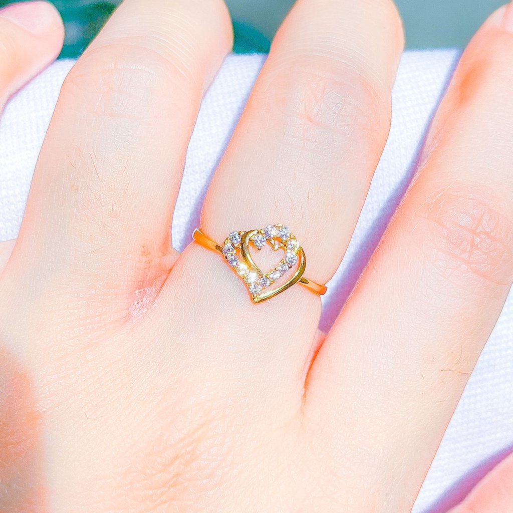 Cincin anak dan dewasa emas asli kadar 700 70 16k love permata padat heart beige gold hati aesthetic blink bling ringan 1 gram gr kado pacar wanita