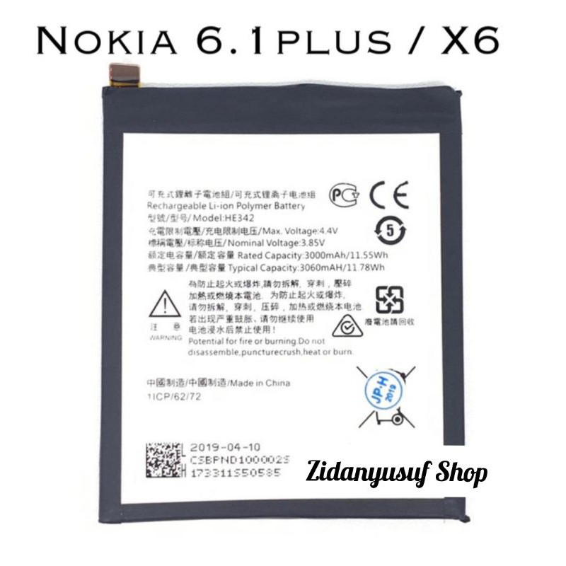 BATTERY BATRAI BATERAI BATRE NOKIA 6.1 PLUS X6 HE342 TA1116 ORIGINAL