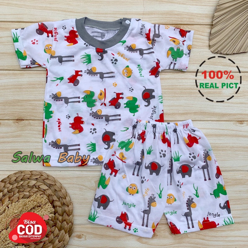 Setelan Baju Bayi Setelan Piyama Bayi Lengan Pendek Kancing Bahu Usia 3-12 Bulan