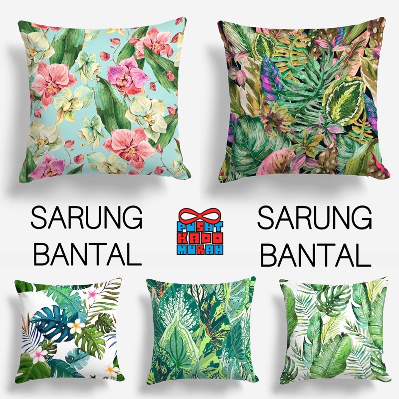 COVER SARUNG Bantal Sofa Print Motif Daun Leaves Monstera Bunga Floral 40x40 cm - Pusat Kado Murah