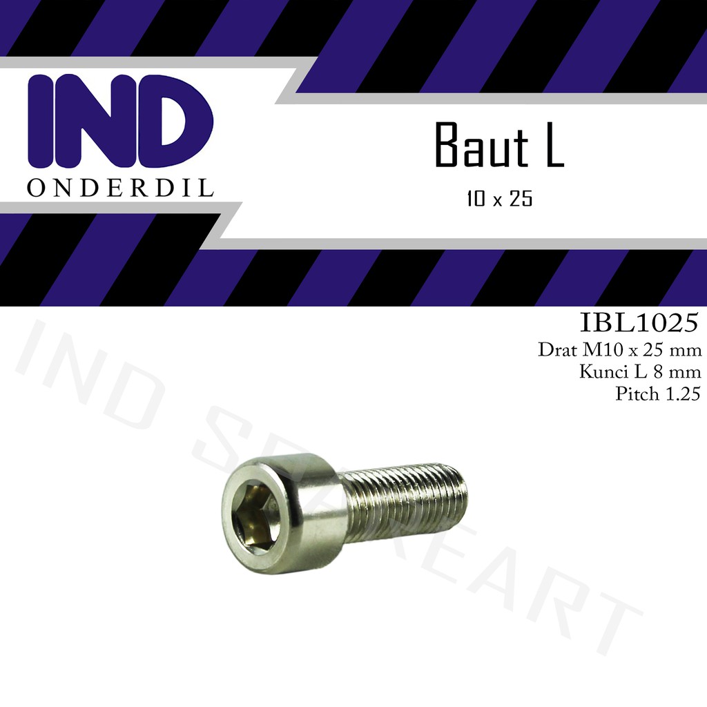 Baut-Baud-Bolt L M10x25-10x25-M 10 x 25 Kunci L8-8 mm Pitch-P 1.25