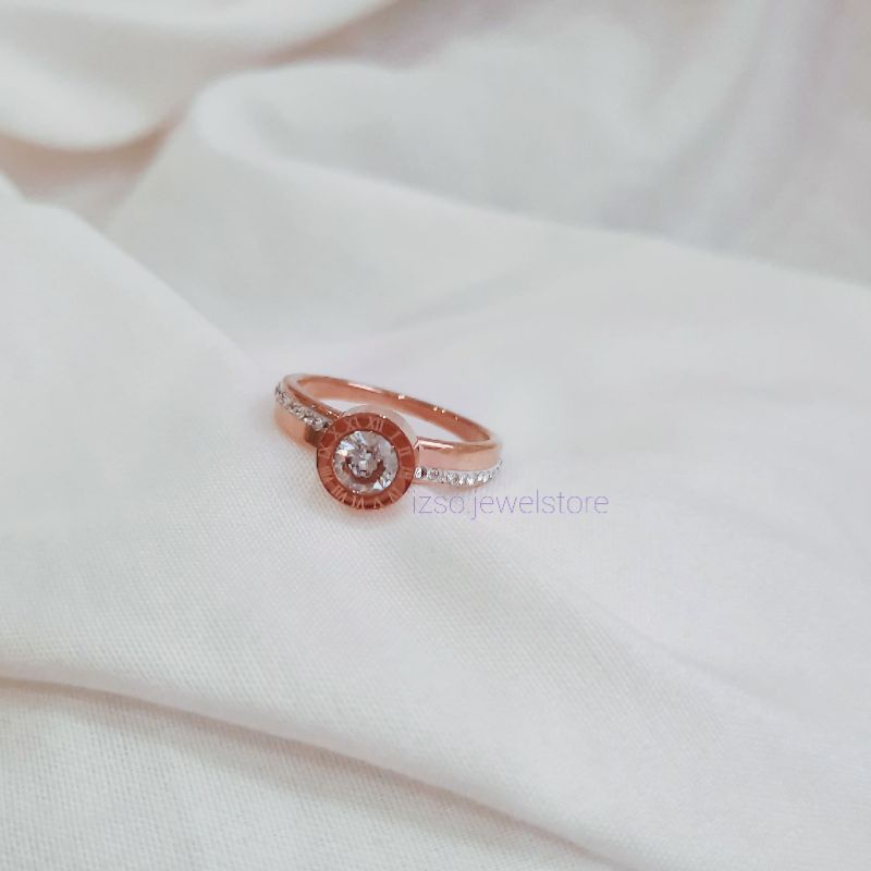 Cincin Titanium Cubic Zirconia Crystal Korean Style Lapis Emas 18k-Niki Rosegold