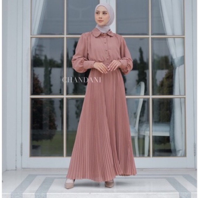 chandani.id • AMBERLEY DRESS CHESNUT | Dress plisket wisuda kondangan kebaya