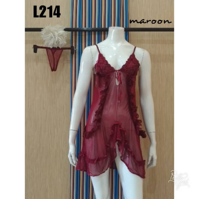 Lingerie transparan set gstring L214 gaun malam daster