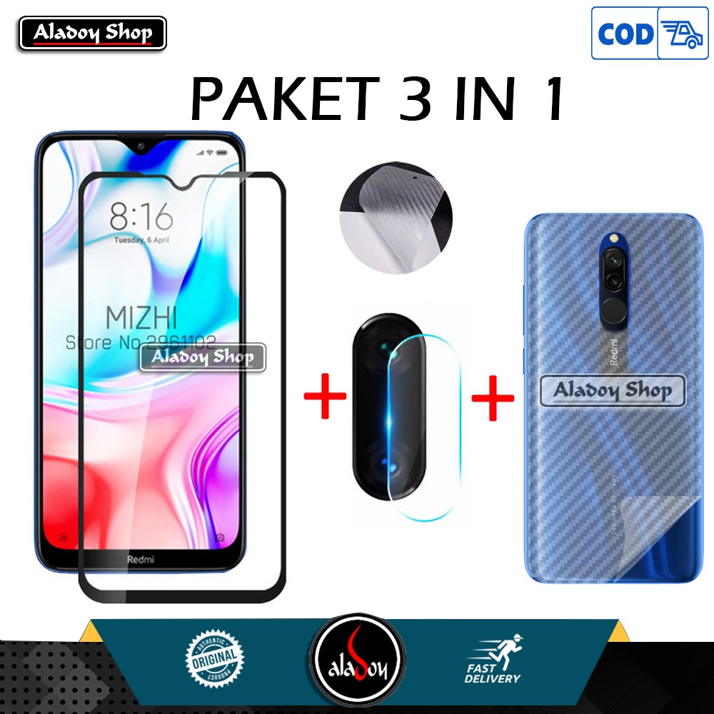 PROMO 3 IN 1 PAKET Tempered Glass Layar XIAOMI REDMI 8A PRO 2020 + Tempered Glass Camera + Skin