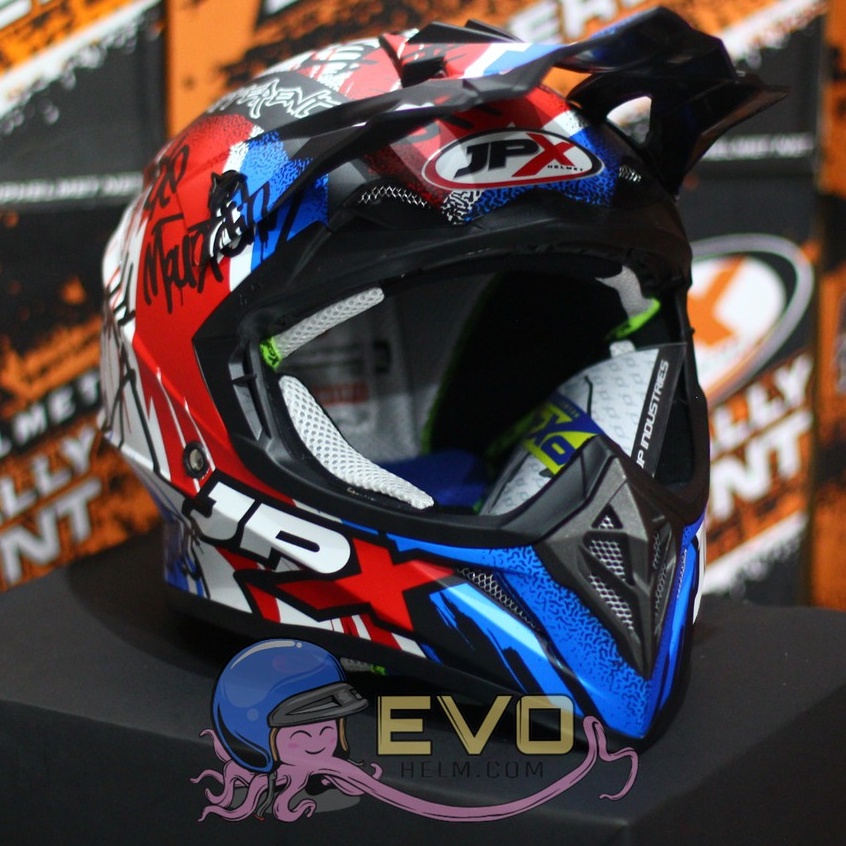 HELM JPX CROSS_FOX1 SERI X6 - BLACK DOFF / BLUE + GOOGLE SNAIL (ONGKIR 2 KG) HELM JPX TERBARU