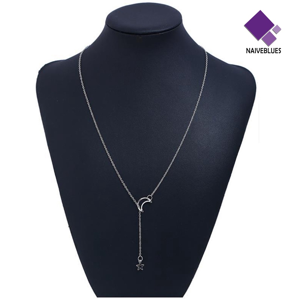 Kalung Rantai Klavikula Liontin Bulan Bintang Bahan Alloy Untuk Pesta
