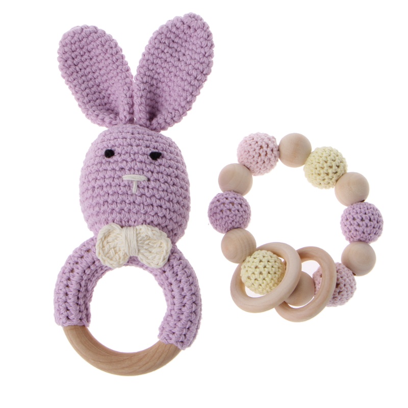 Mary 2Pcs / Set Mainan Teether Bayi Bentuk Kelinci Bahan Kayu