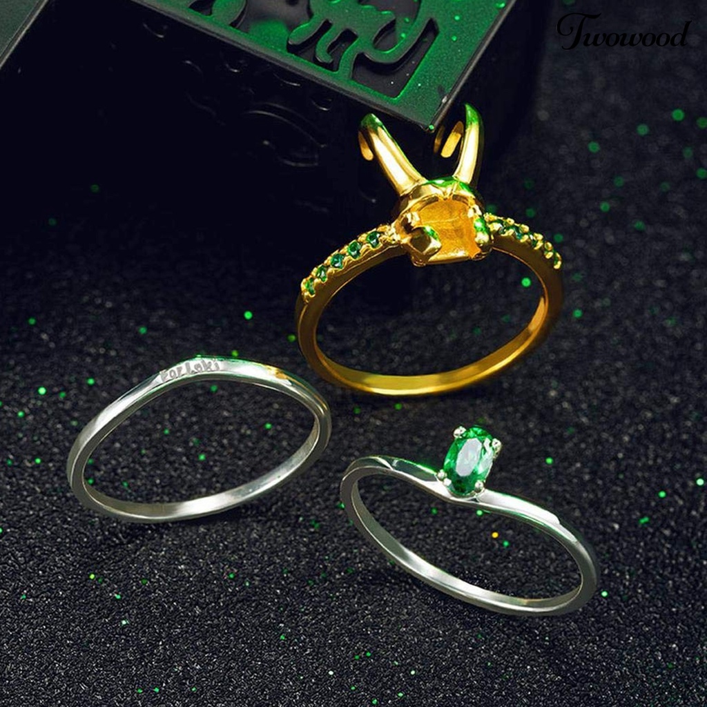 3pcs / Set Cincin Jari Bentuk Helm 3 In 1 Dapat Dilepas Bahan Cubic Zirconia Warna Hijau Untuk Unisex