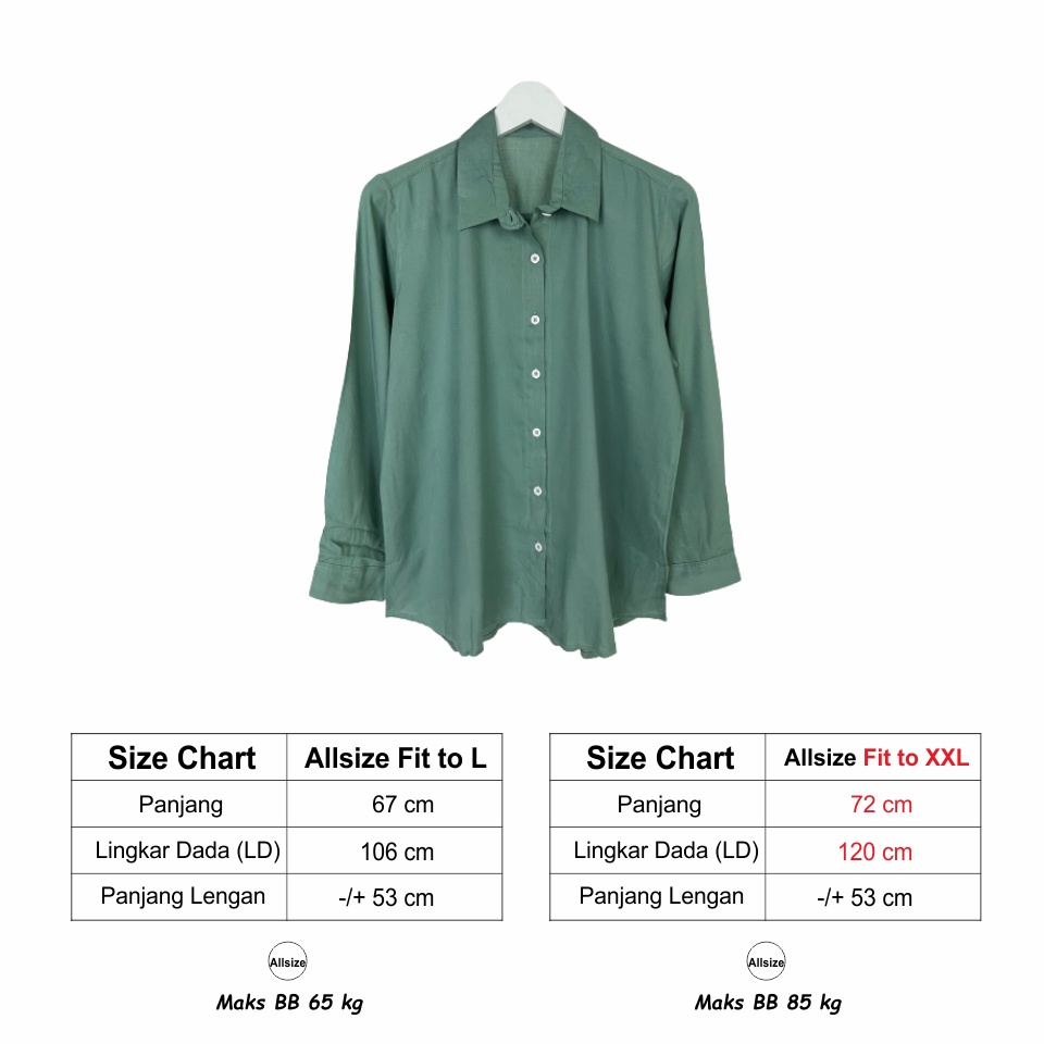 KEMEJA WANITA POLOS LENGAN PANJANG WANITA KATUN RAYON LONG SHIRT ORGANIK GREEN SAGE