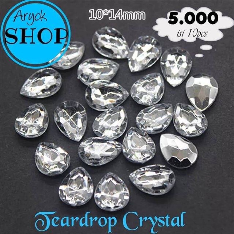 Diamond Teardrop Crystal Imitasi ukuran 10x14mm isi 10pcs Gemstone Bahan craft Decocase