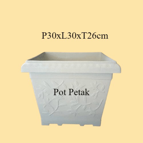 Pot bunga petak 30cm (motif floral) putih, pot petak putih, pot 30cm, pot bunga cantik, pot besar