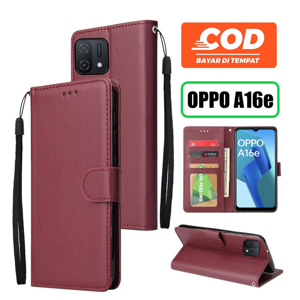 NEW OPPO A16e 2022 LEATHER FLIP WALLET UNTUK OPPO A16e NEW 2022 DOMPET HP