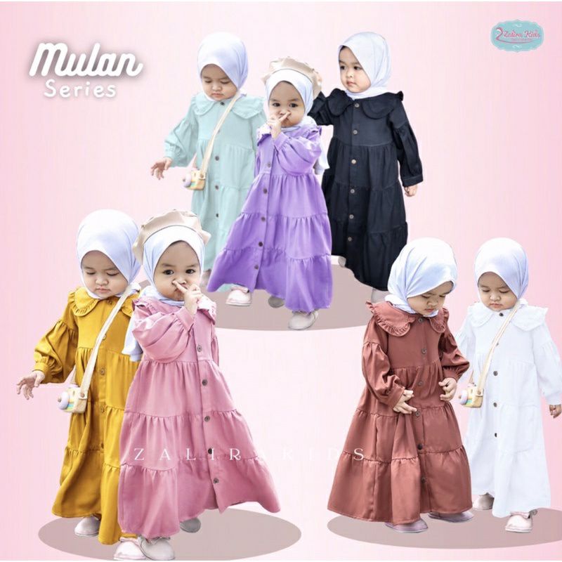 MIDI DRESS ANAK TERBARU MULAN SERIES 2-11tahun/GAMIS ANAK PEREMPUAN/MODEL GAMIS ANAK