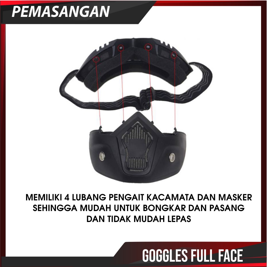 BOLLFO MASK Kacamata Helm Full Face Trail Motocross Kacamata Goggles Mask Motor Bogo Retro