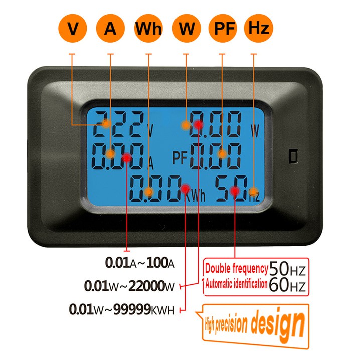 Voltmeter Ammeter Wattmeter Power Energy 6in1 AC 85-250V 20A