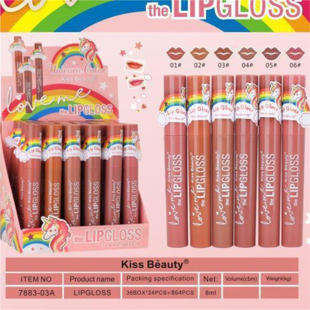 HARGA 1 BOX / 24 PCS Lipcream Kiss Beauty Love Me UNICORN Nude