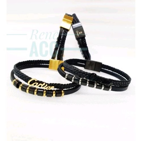 Gelang Kulit pria wanita leather Titanium anti karat