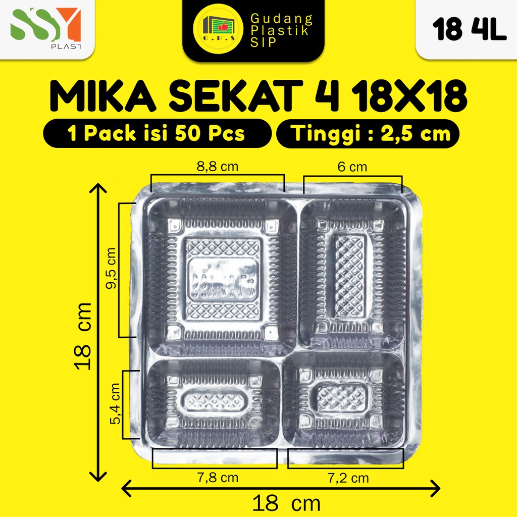 Mika Dus Nasi Sekat 4 Bening UK 18x18 Isi 50pc