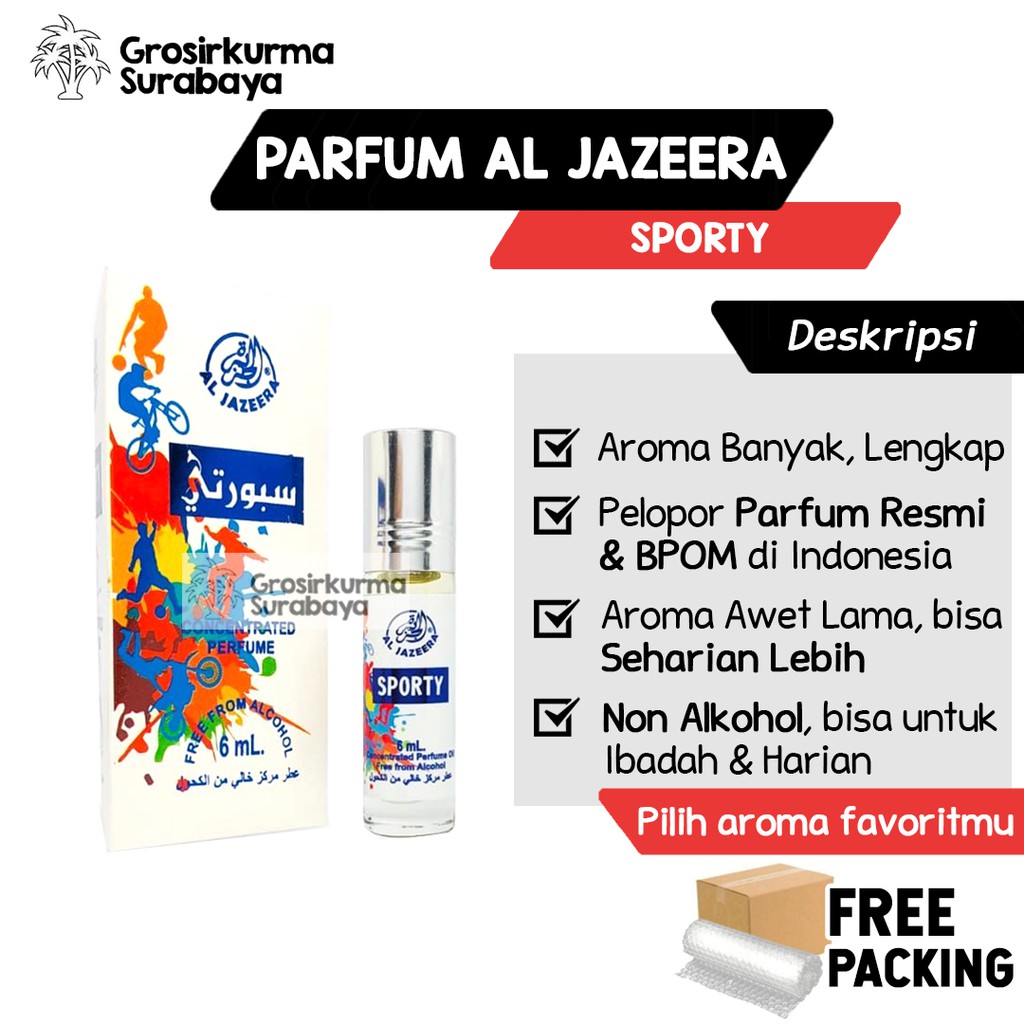 Parfum Al Jazeera SPORTY Laki BPOM Non Alkohol 6ml Roll on Minyak Wangi Arab Untuk Aktifitas Harian