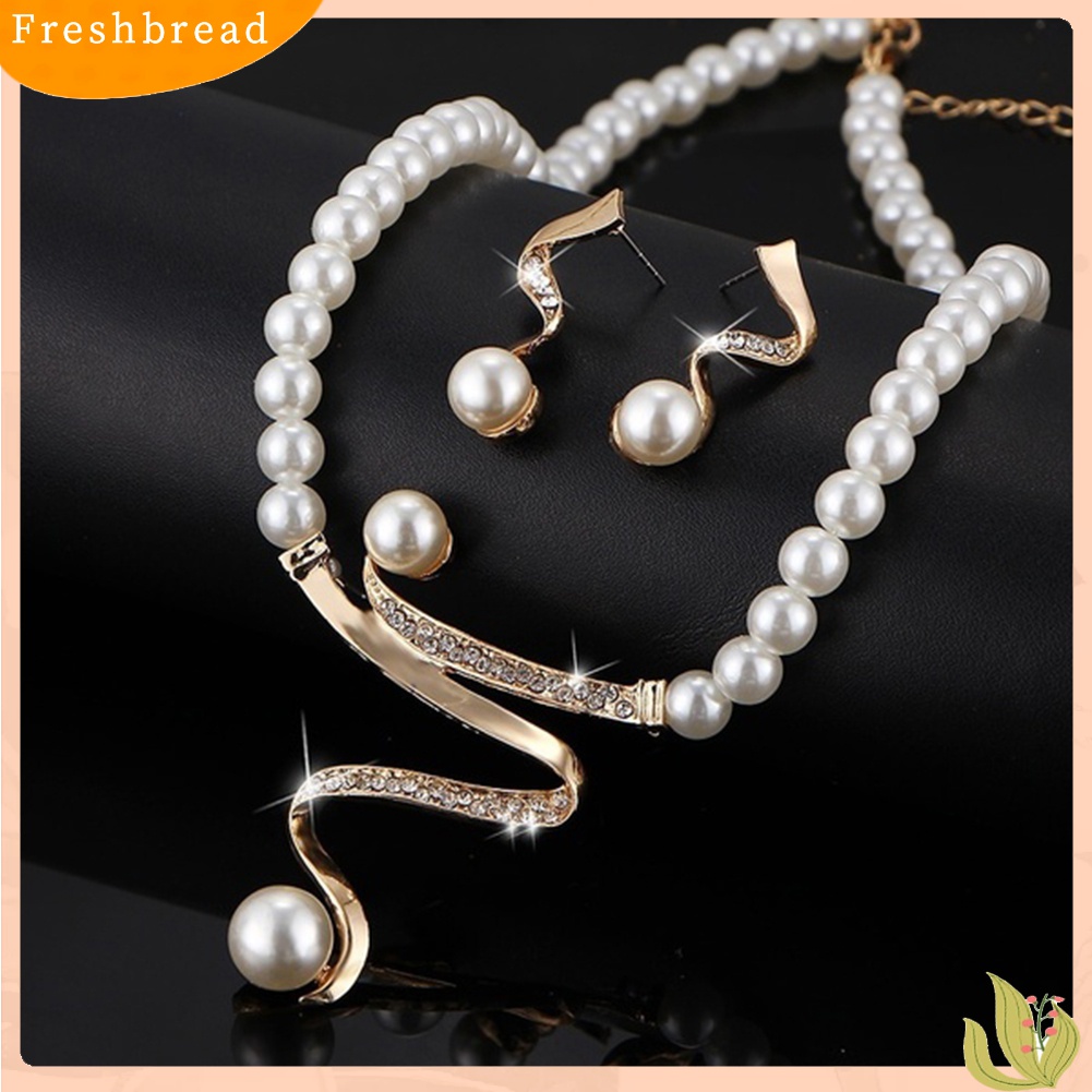 Terlaris Rhinestone Faux Pearl Beaded Necklace Stud Earrings Bridal Wedding Jewelry Set