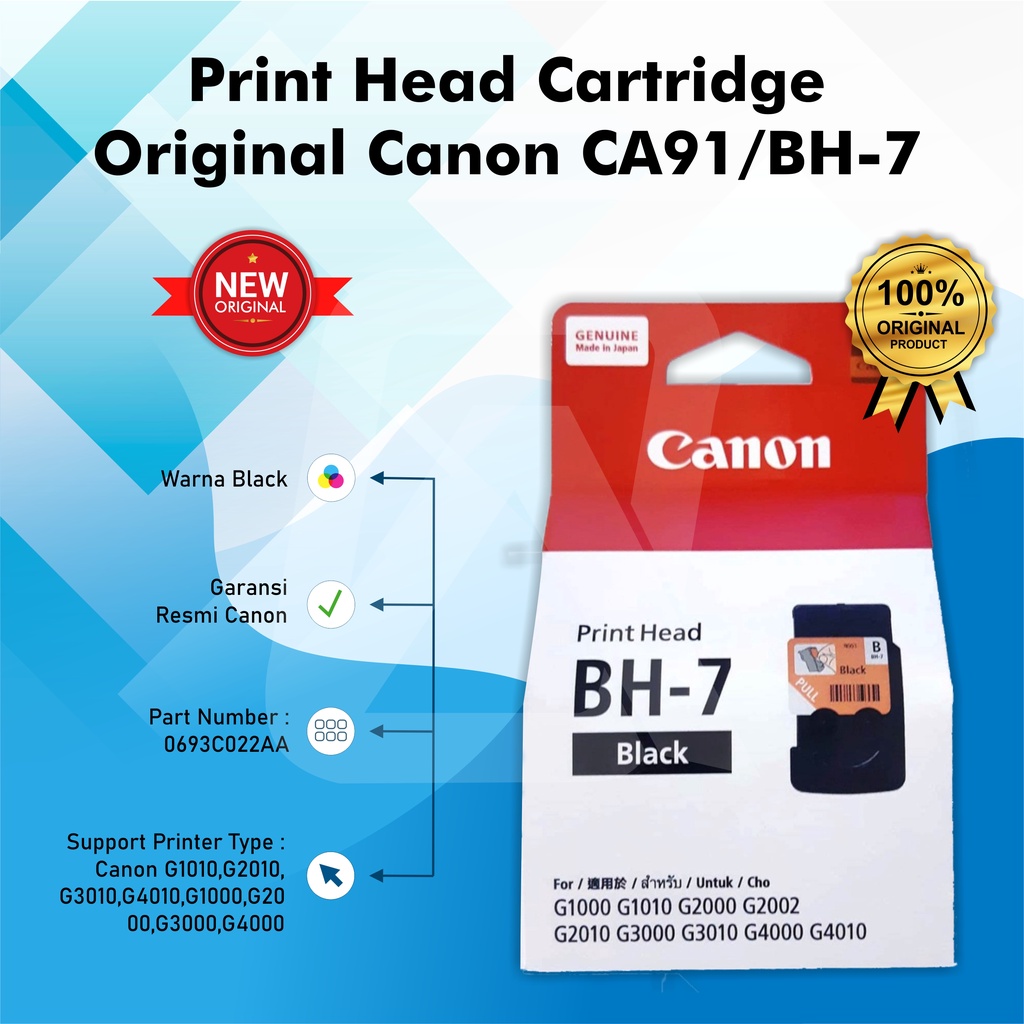 Cartridge Tinta Canon CA91 BH-7 Black Original Print Head Cartridge Printer Inktank G1000 G2000 G3000 G4000 G1010 G201