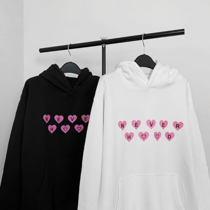 S - XXXXXL(6XL) Hoodie Love Cute NEVER Heart Sarange Bigsize Korean Urban Style Harajuku Jumper Oversize Wanita Jacket Boy Girl Streetwear