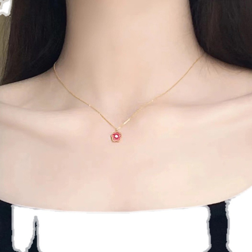 Kalung Desain Bunga Peach Blossom Warna Pink Gaya Korea Untuk Wanita