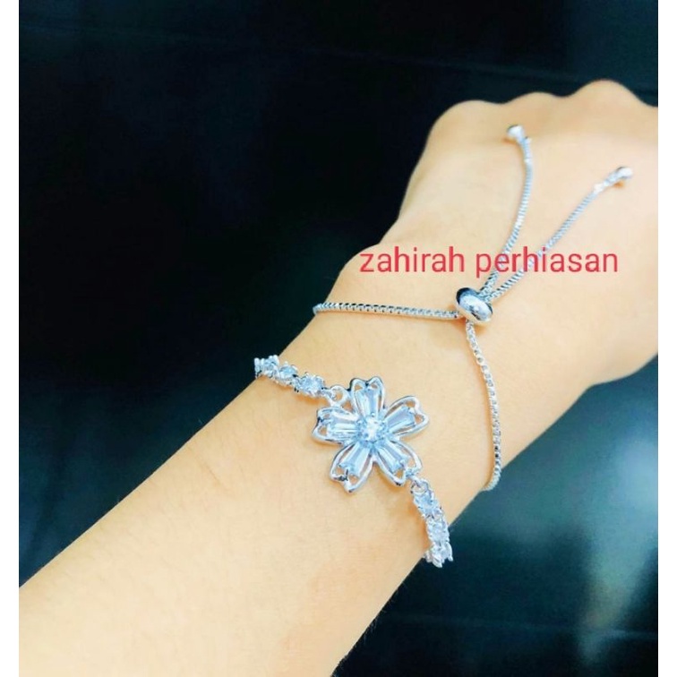 gelang tangan wanita serut motif bunga titanium