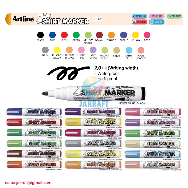 

(1 Pcs) Spidol Kaos Baju Kain ARTLINE T-Shirt Marker EKT-2 Anti Pudar Tahan Cuci Air Detergen Tidak Bisa Dihapus Segala Permukaan Textile