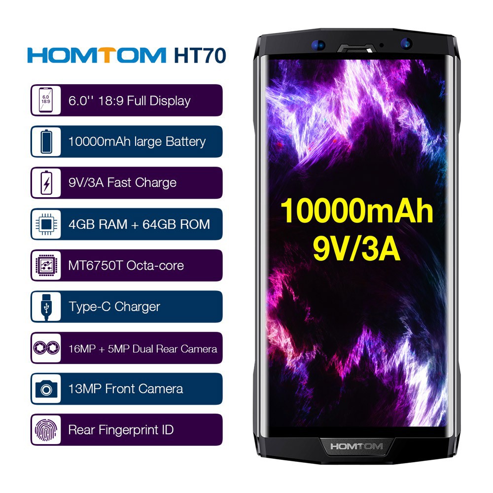promo  Homtom Smartphone ht70 10000mAh Android 7.0 4GB 64GB 6 Inci