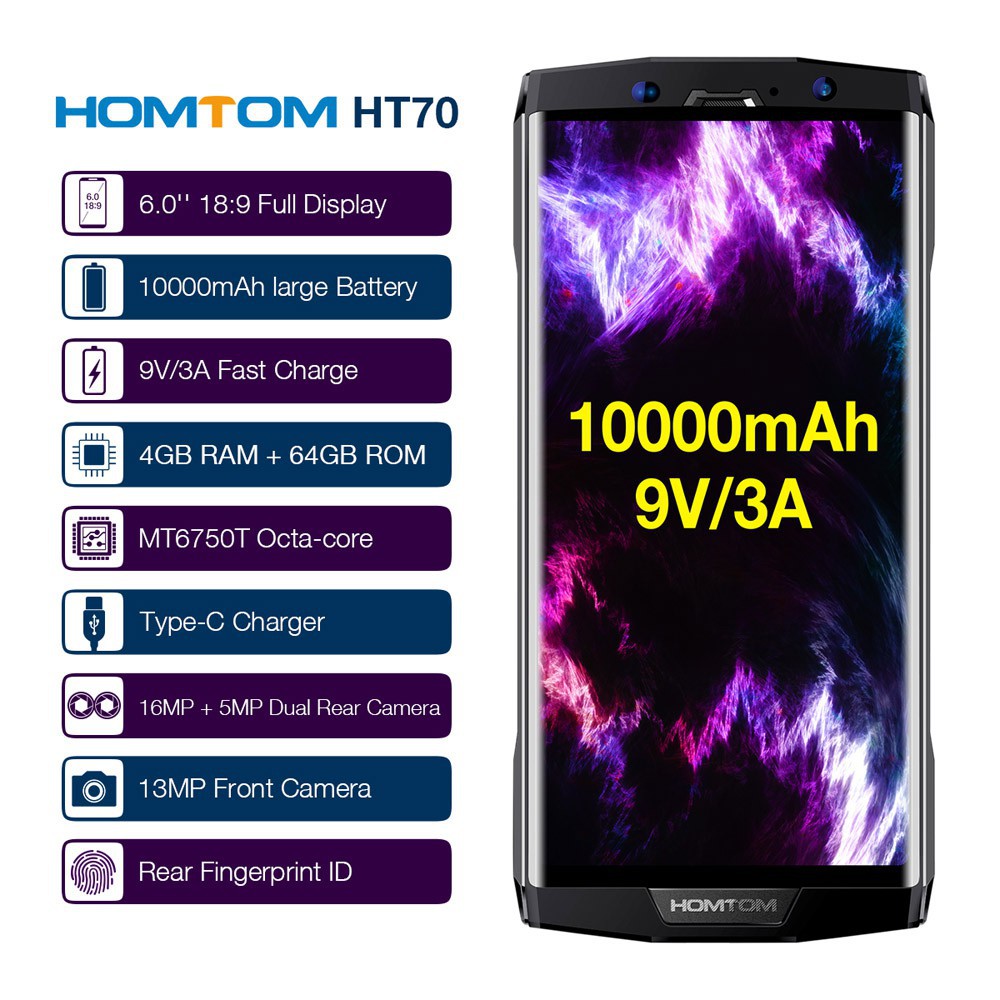 big sale Homtom Smartphone ht70 10000mAh Android 7.0 4GB 64GB 6 Inci