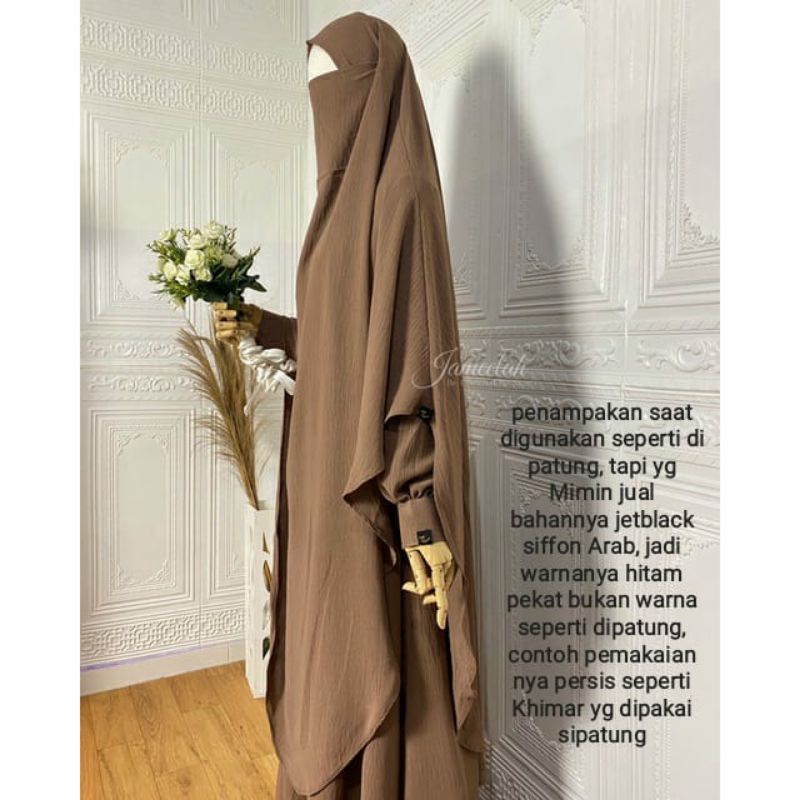 FRENCH KHIMAR HIJAB JETBLACK SIFON ARAB DUA LAPIS DEPAN LANCIP BELAKANG OVAL